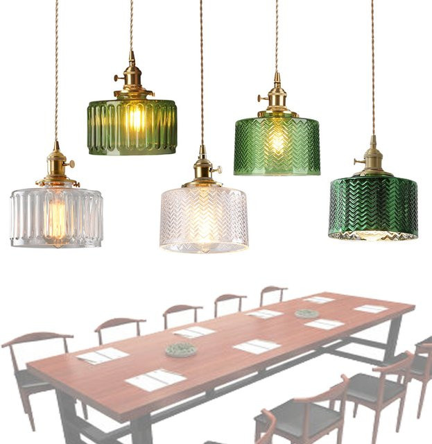 Ramalho Pendelleuchte aus Glas in Grün im Retro-Design mit E27 Fassung für Esszimmer, Küche oder Café - Bild 1