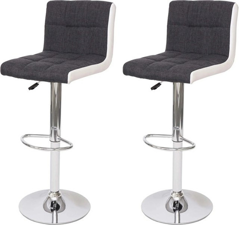 PROREGAL 2er-Set Barhocker höhenverstellbar mit Lehne in Dunkelgrau und Weiß aus Stoff und Kunstleder mit Chromfuß