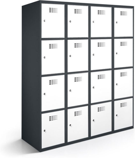 rotstahl Fächerschrank mit 16 Fächern in Weiß und anthrazitgrauem Korpus, B/T/H: 120 x 50 x 180 cm - Bild 1