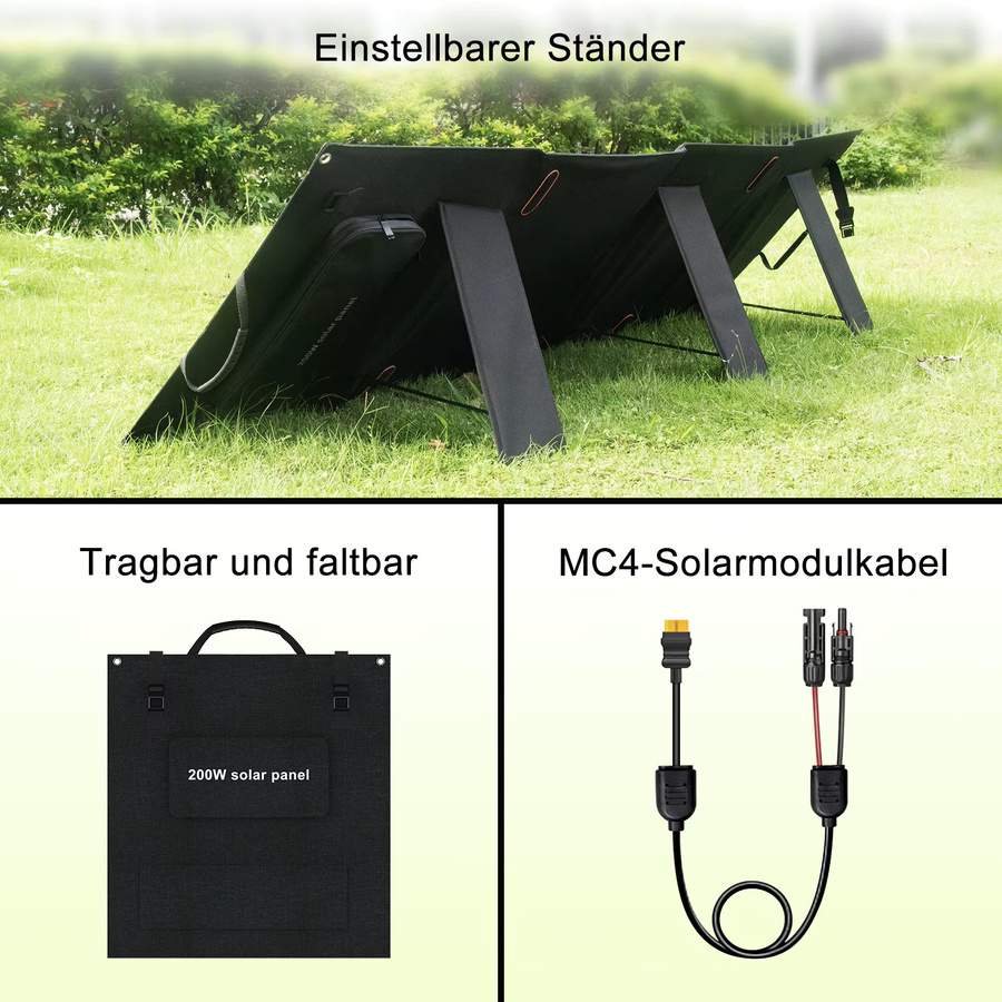 SolarPlay Tragbares Wasserdichtes Solarmodul 200W Faltbares Monokristallines Solarladegerät in Schwarz für Outdoor-Camping und Wohnmobile - Bild 7