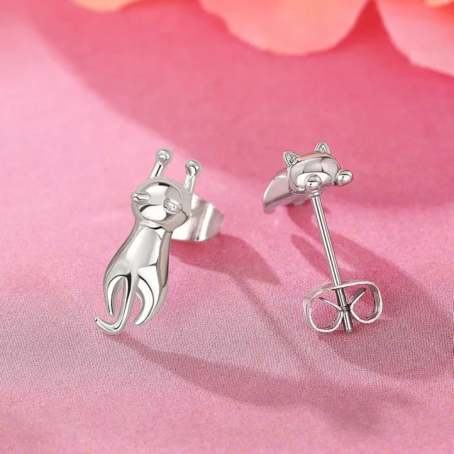Huitan Ohrstecker, Katzendesign, Metall, silberfarben, Unisex - Bild 1