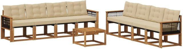 vidaXL Outdoor-Sofagarnitur aus Akazienholz mit Textilene und 9 Kissen in Natur-Beige - Bild 1