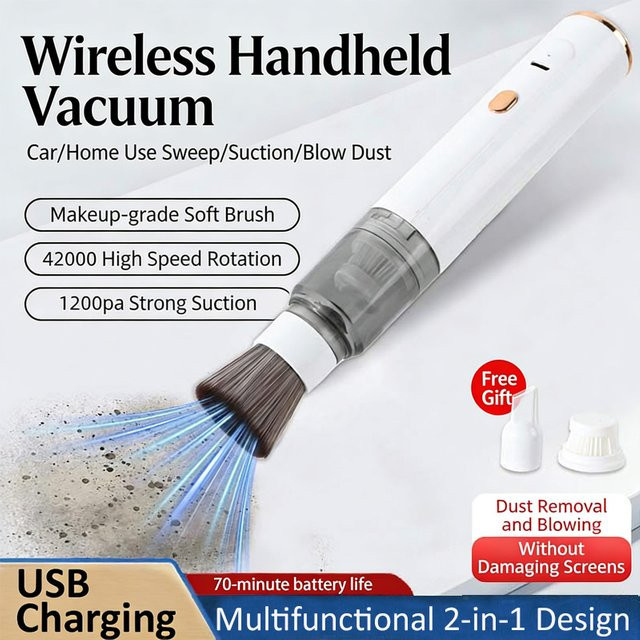 XMSJ 3-in-1 Mini Handstaubsauger in Weiß mit Saug-, Gebläse- und Wasserabsorptionsfunktion für Auto und Schreibtisch - Bild 1