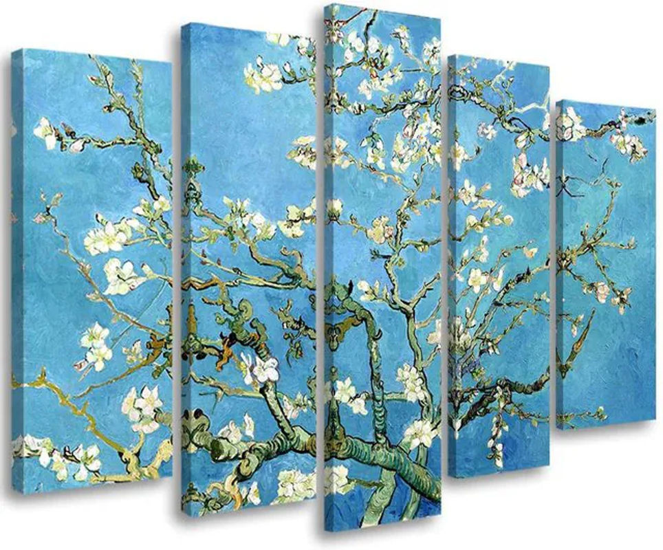 Fünfteiliges Leinwandbild Feeby Amandelbloesem Vincent Van Gogh, Floral, Blau, B/H: 100 x 70 cm - Bild 1