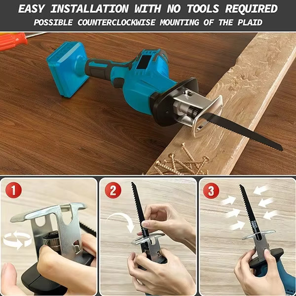 Kabellose Säbelsäge für Makita 18V LXT Akku inklusive 4 Sägeblättern für Holz, Metall und PVC in Blau - Bild 6