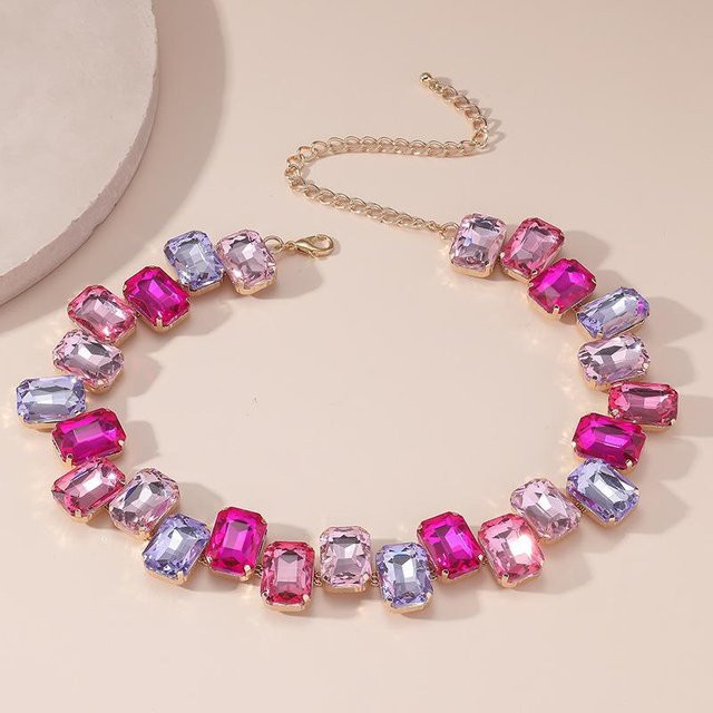 FYUAN Choker-Halskette, rosa Kristall, quadratisch, Damen - Bild 1