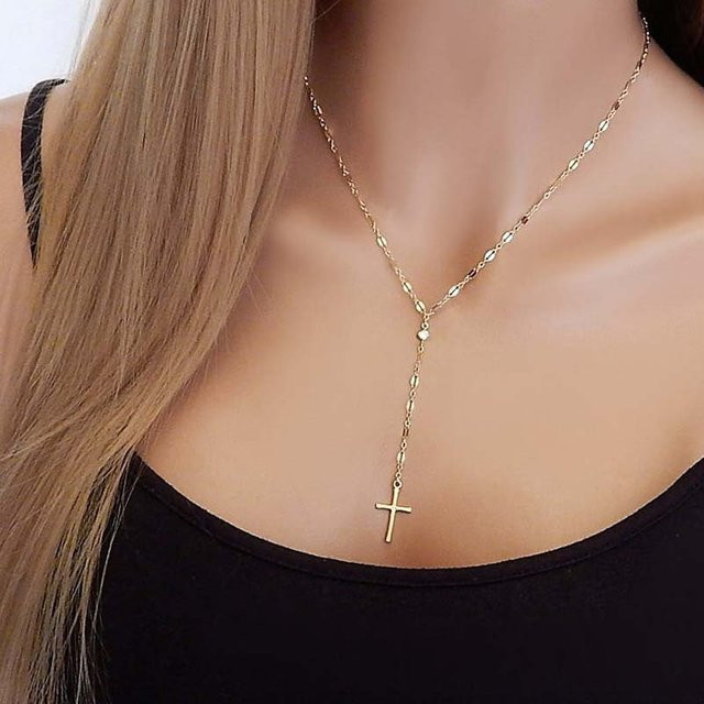 YULIN Halskette, Goldkreuz Anhänger, Messing, Gold, Damen - Bild 1