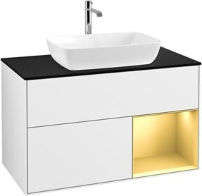 V&B Waschtischunterschrank Finion 100 in Weiß lackiert mit goldenen Regalen, Breite: 100 cm, Tiefe: 50,1 cm, Höhe: 50,1 cm - Bild 1