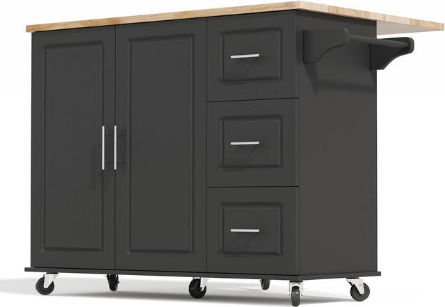 TG Electrical DE Mobile Kücheninsel in Schwarz mit klappbarem Design, multifunktionalem Schrank, 3 Schubladen und Handtuchhalter, B: 137 cm, T: 43 cm, H: 92 cm - Bild 1