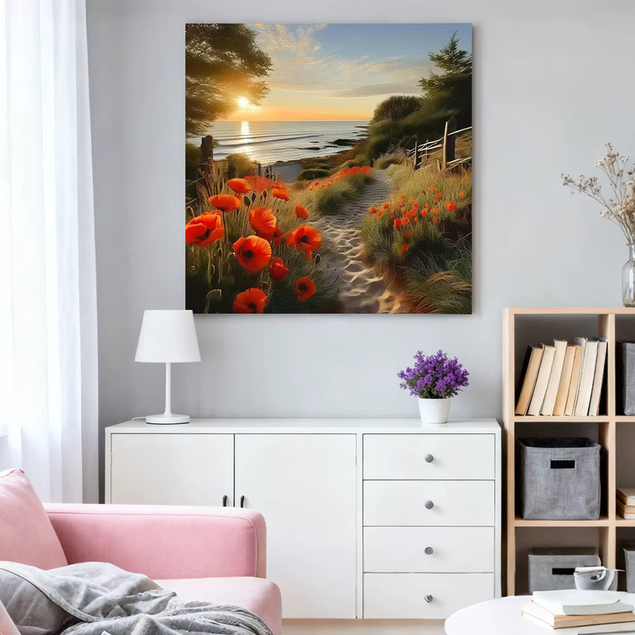 HUACAN Diamant-Mosaik-Kunst Set Sonnenuntergang am Meer, Rund, Mehrfarbig, Durchmesser: 20 cm - Bild 3