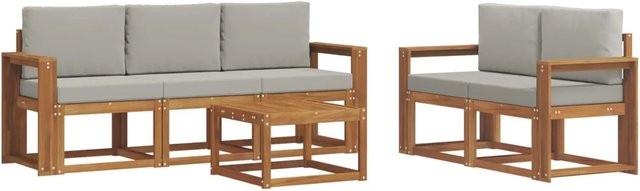 vidaXL Outdoor-Sofagarnitur L-Form aus Akazienholz mit Kissen und Couchtisch in Natur und Hellgrau - Bild 1