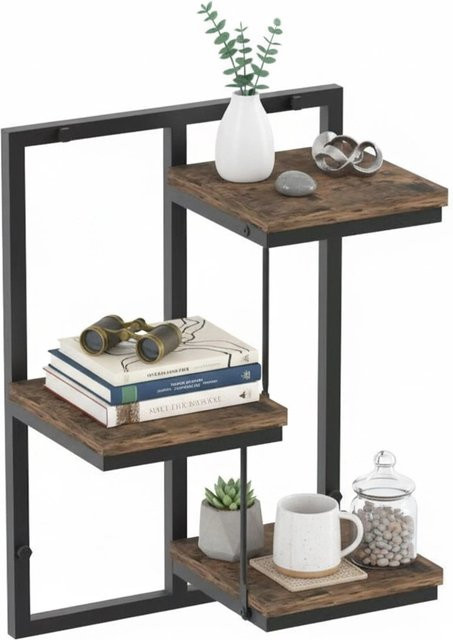 Relaxdays Wandregal im Industrial-Design aus Stahl und Holzwerkstoff, 3 Ebenen, Schwarz/Braun, B: 45 cm, T: 32,5 cm, H: 19 cm - Bild 1