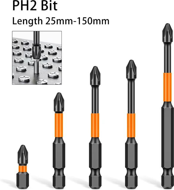 JGZUI PH2 Bullet Head Kreuzschlitz-Schraubendreher-Bit mit Sechskantschaft und Magnetfunktion in Schwarz - Bild 1