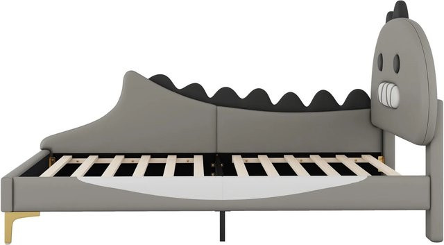 KOMHTOM Kinderbett in Dinosaurier-Form als Flachbett, Farbe Grau, Material PU und MDF, B/T/H: 90 x 200 x 110 cm - Bild 1