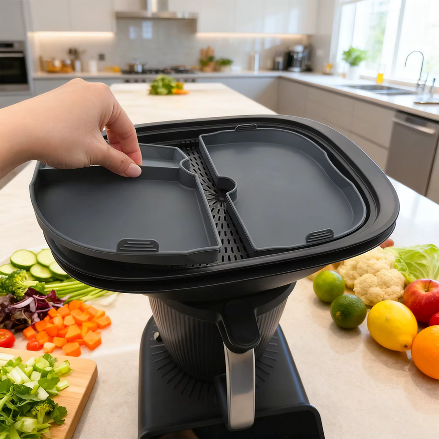 Silikon-Dampftablett für Thermomix TM7 von Vorwerk, 3-in-1-Einsatz mit mehreren Fächern, grau, antihaftbeschichtet - Bild 6