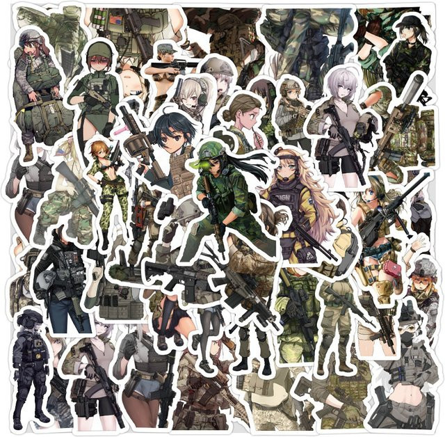 Charile Anime Tarnmuster Soldaten-Mädchen Aufkleber, Sticker, 10 Stück - Bild 1