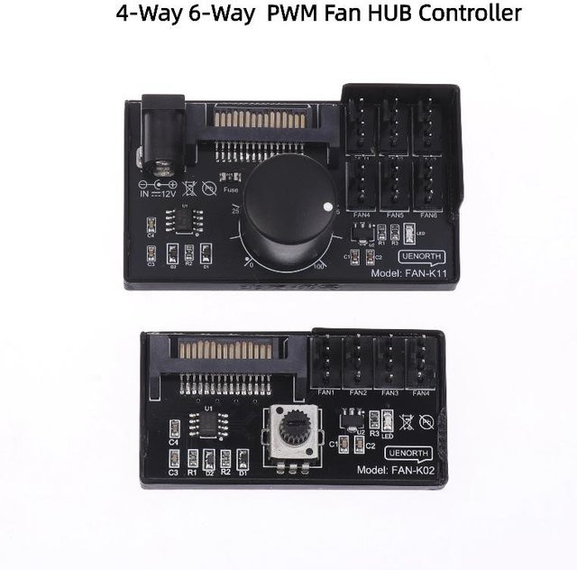 JTZTF PWM Lüftergeschwindigkeitsregler 4Pin SATA DC Schwarz für NAS-Server mit 4-Wege und 6-Wege PWM Lüfter HUB - Bild 1
