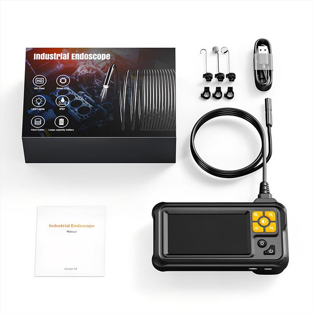 Honor Electronics 1080P Doppelobjektiv-Endoskopkamera mit 8 einstellbaren Lichtern und 5m halbstarrlem Kabel in Schwarz - Bild 1