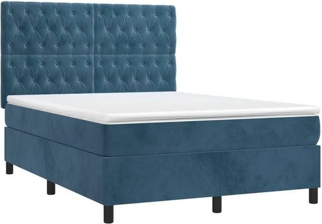 vidaXL Boxspringbett Hybrid mit Matratze Dunkelblau Samt B/T: 140 x 190 cm - Bild 1