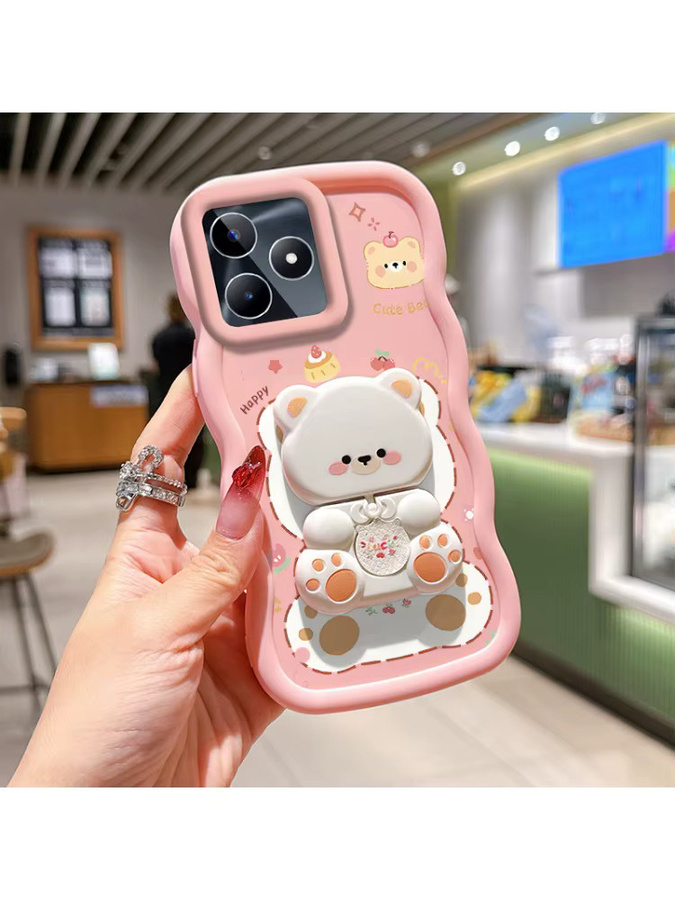 Wellenförmige Silikon Handyhülle mit Freche Katze Motiv für Realme C53 C67 C65 C63 C55 C75 Note 60 50 Narzo 70X N65 N55 N53 in Pink und Purple - Bild 3