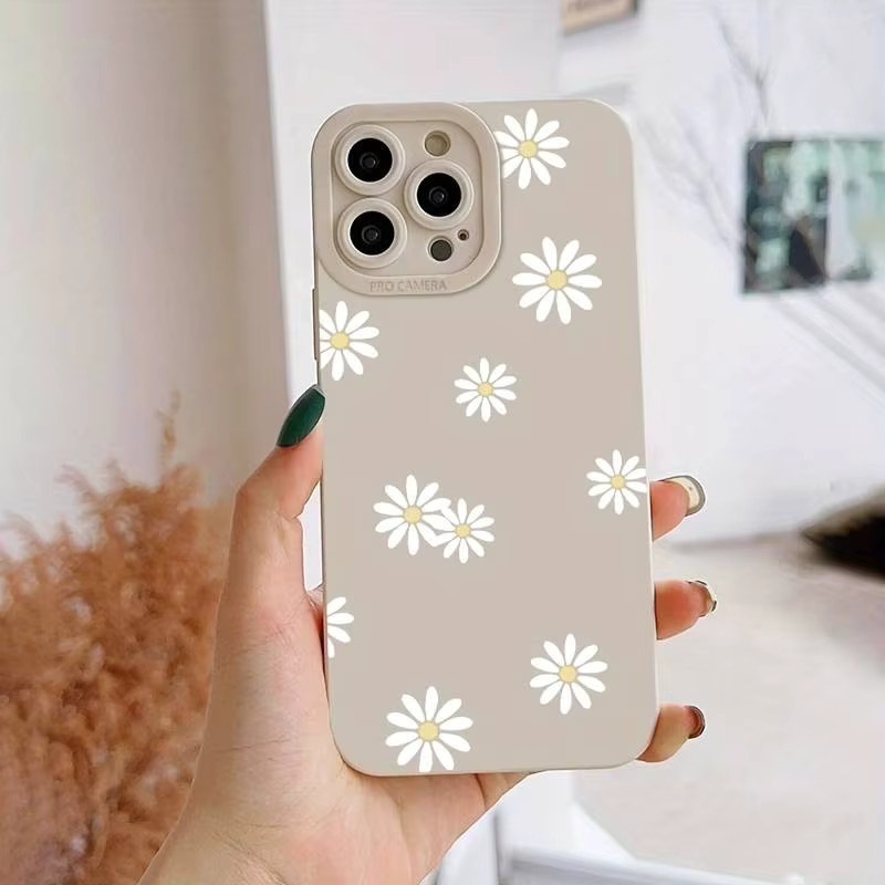 Handyhülle mit Gänseblümchen-Grafik für Apple iPhone Modelle in Weiß, Soft Matte Cover - Bild 3