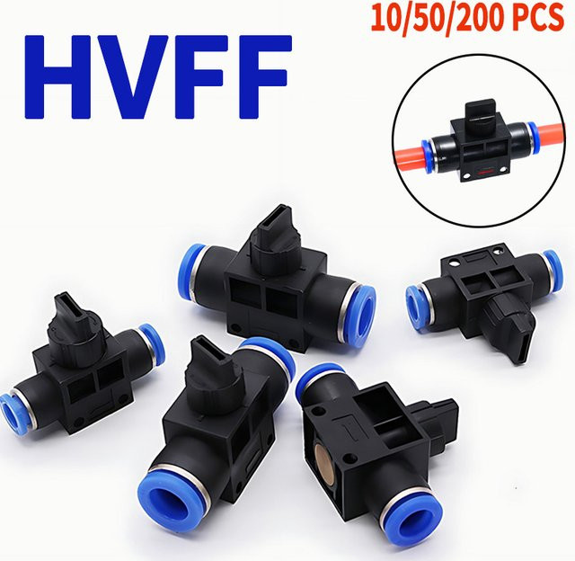 Pneumatisches Handventil mit manuellem Drehschalter aus Kunststoff in Schwarz für Luftsteuerung, erhältlich in den Größen 4mm, 6mm, 8mm, 10mm und 12mm - Bild 1