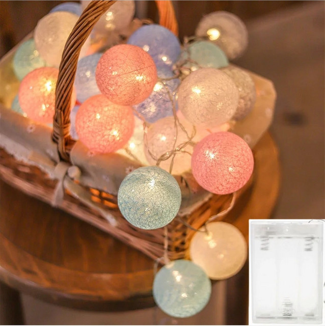 LED-Baumwollkugeln Lichterkette in Multicolour im Boho-Stil für Weihnachten, Hochzeit und Party - Bild 1