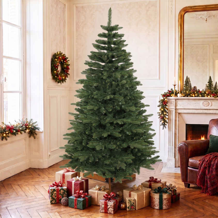 Aosom Weihnachtsbaum künstlich, naturgetreue Edeltanne in Grün mit Klappästen und Holzständer, Höhe: 180 cm - Bild 2