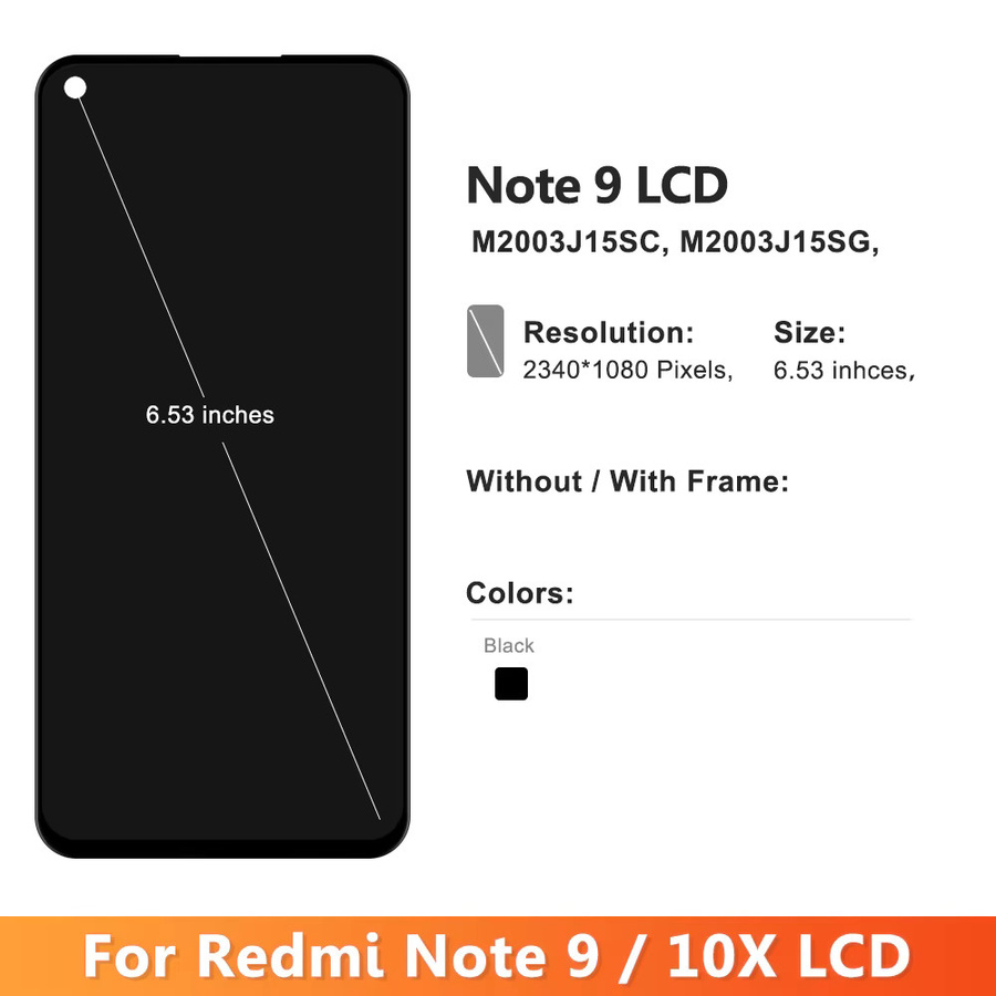 Xiaomi Redmi Note 9 LCD Display Touchscreen mit Rahmen, 6.53 Zoll, Schwarz - Bild 2