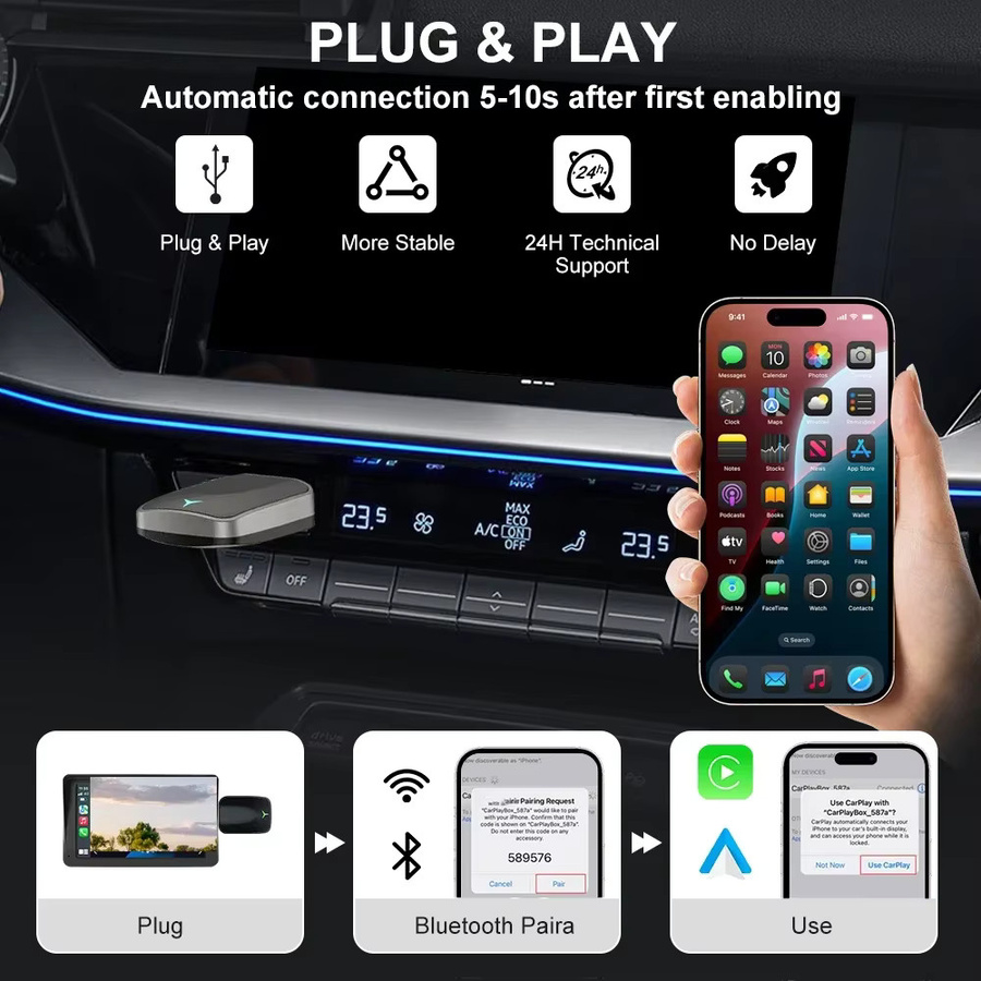 FLIXIVI 2in1 Wireless CarPlay und Android Auto Adapter in Schwarz für Nissan, Plug-and-Play Mini Box - Bild 3