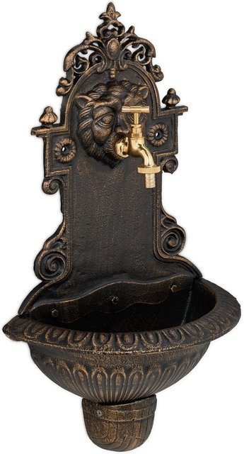 Relaxdays Wandbrunnen Wasserspeier aus Gusseisen in Messing Bronze, B/T/H: 61 x 35 x 18 cm - Bild 1
