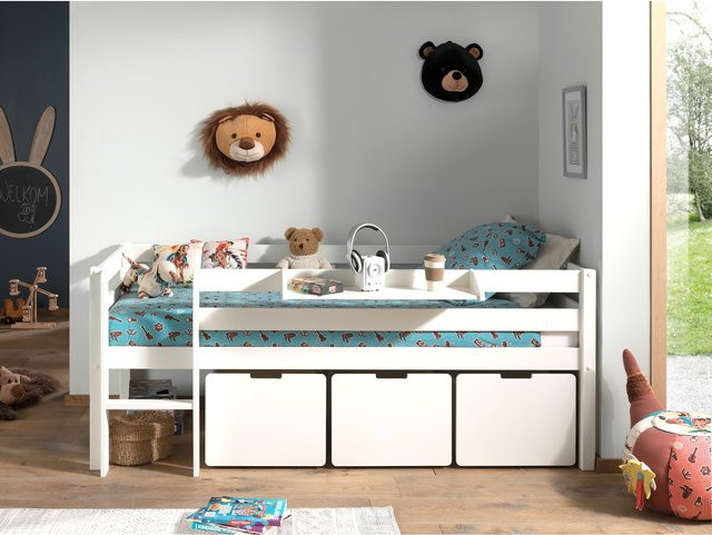 Vipack Kojen-Spielbett für Kinder aus Kiefer und MDF, Weiß lackiert, inklusive Leiter, Regal, Rolllattenrost und 3 Schubkästen, Liegefläche B: 90 cm, L: 200 cm - Bild 1
