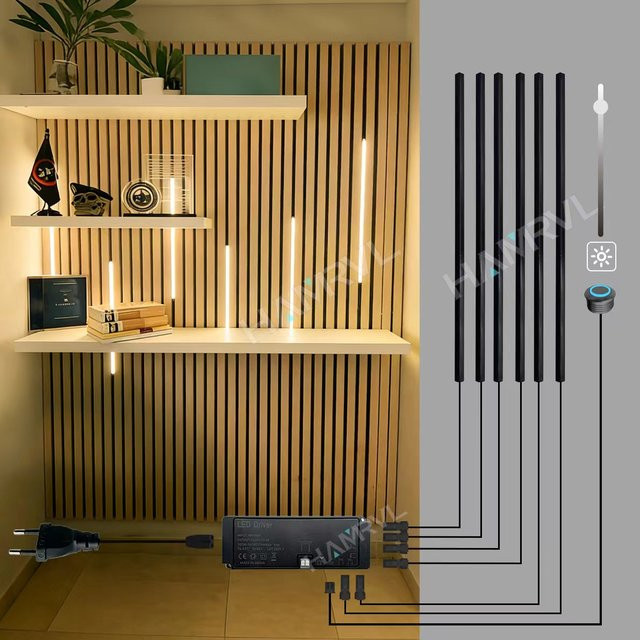 HAMRVL LED-Einbauleuchten-Set mit 6 Stück, Warmweiß 3000K, dimmbar mit Touch-Sensor-Steuerung und selbstklebender Montage für Schränke und Wandpaneele - Bild 1