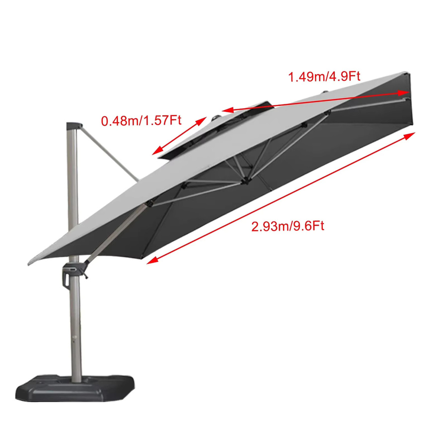 Ersatz-Regenschirmoberfläche aus Polyester für Double Top Outdoor-Sonnenschirm und römische Regenschirme, Grau, Breite: 2,9 m, Breite: 2,9 m - Bild 2