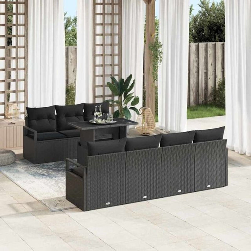 8-teiliges Garten-Sofa-Set mit Speicherfunktion aus Poly-Rattan in Schwarz von vidaxl - Bild 1