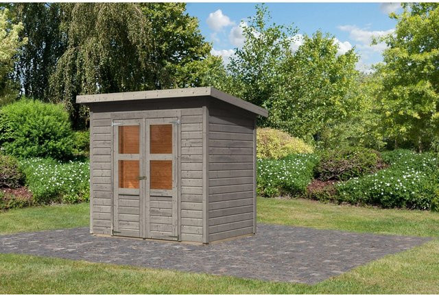 Karibu Holz-Gartenhaus mit Pultdach und klassischem Design, grundiert, B/T/H: 212 x 154 x 219 cm - Bild 1