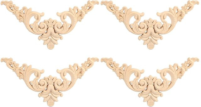 Tooarts 4er Set Holz Onlay Applique Blume Form Unbemalt Beige B/B: 12 x 12 cm - Bild 1