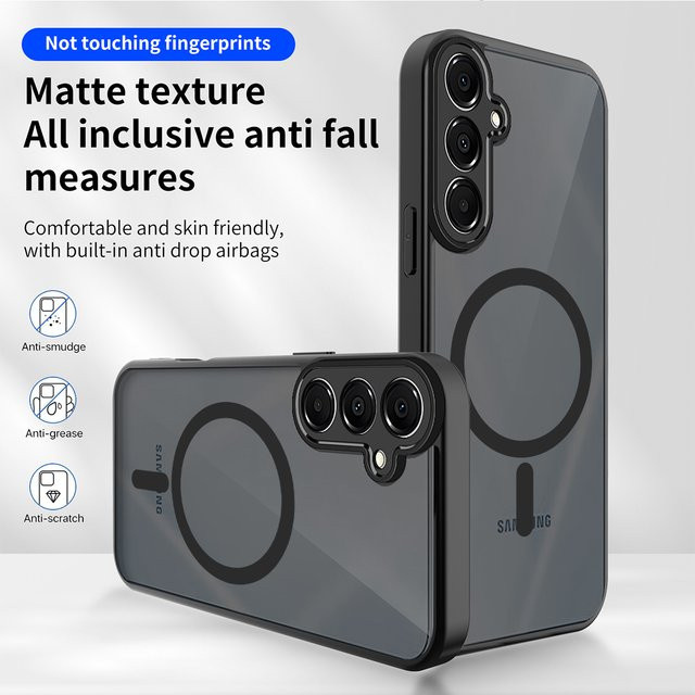 Magnetische transluzente Hülle für Samsung Galaxy A57 A37 A17 A56 A16 A36 A26 A55 A35 A15 A25 A14 A24 A54 in Schwarz, unterstützt kabelloses Laden - Bild 1