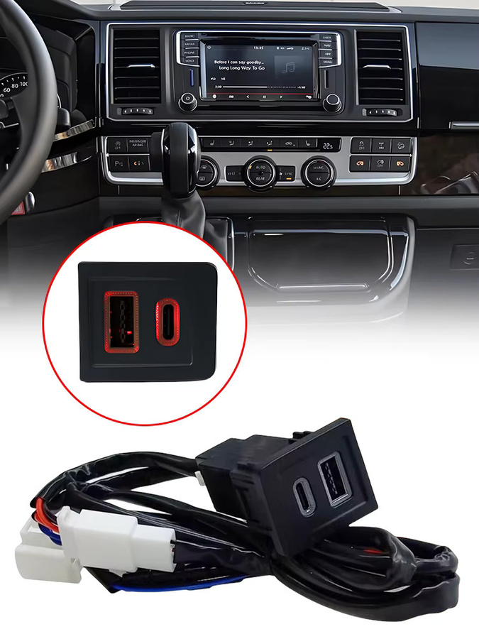 Dual USB Auto Ladegerät mit Typ C PD und QC3.0 Schnellladefunktion für VW Multivan T5 2003-2015 in Schwarz - Bild 6