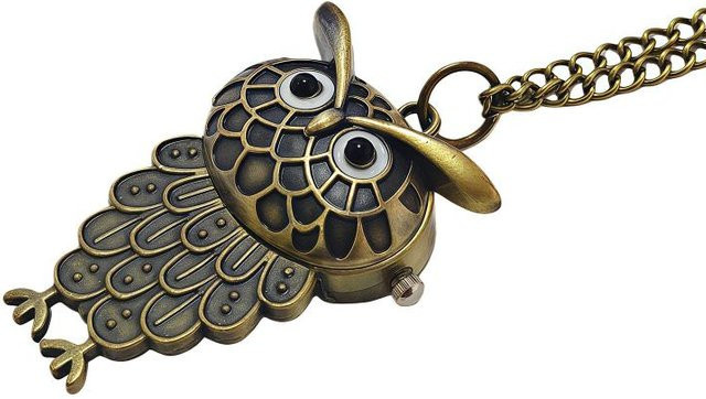Taschenuhr Eule, Quarz, Messing, Bronze Farbe, Schwarz, Unisex - Bild 1