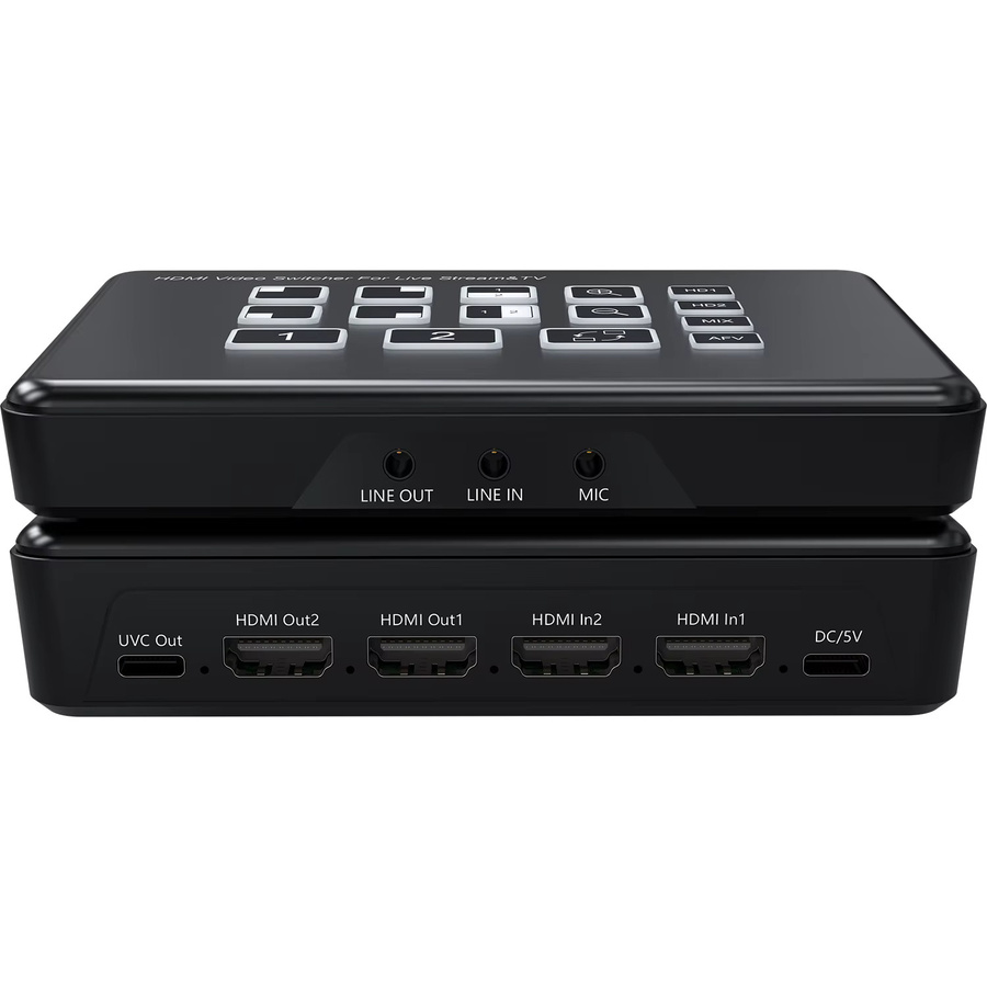 RULLZ HDMI Video-Mischer und -Umschalter mit 2 Kanälen in Schwarz für Live-Streaming und Broadcast mit PIP sowie MIC Line-In und Line-Out - Bild 2