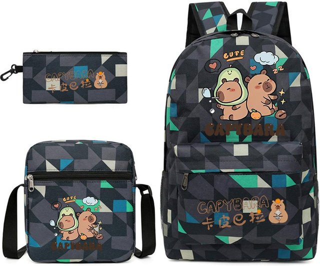 3-teiliges Schulrucksack-Set für Schüler aus Oxford-Stoff in Multicolour mit Schultasche und Federmäppchen - Bild 1