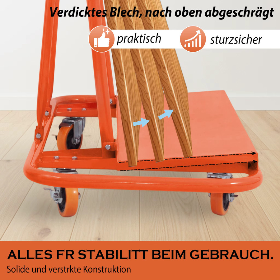 Schwerlast-Trockenbauplatten-Transportwagen aus Stahl in Orange, B/T/H: 116 x 57 x 114 cm - Bild 3