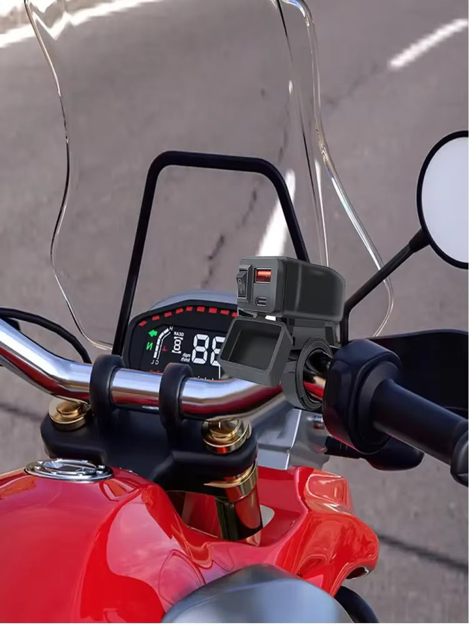 Wasserdichtes Motorrad USB-Ladegerät mit QC3.0 Schnellladefunktion und Schalter in Schwarz für den Lenker - Bild 6