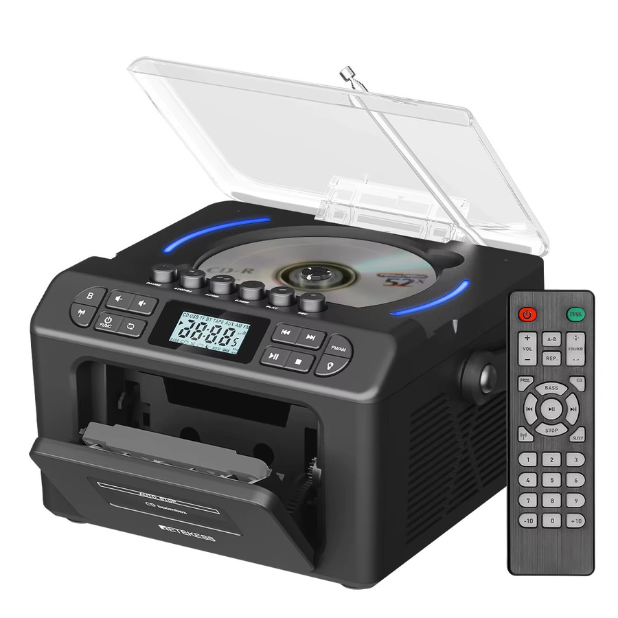 RETEKESS TR642 Multifunktionale Bluetooth Boombox in Schwarz mit CD-Player, Kassettenrekorder, USB, TF, AUX sowie AM/FM Radio - Bild 6