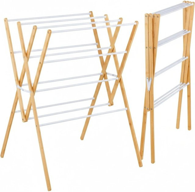 Klappbarer Wäscheständer aus Holz von Relaxdays in Weiß, B/T/H: 93 x 70 x 62 cm - Bild 1