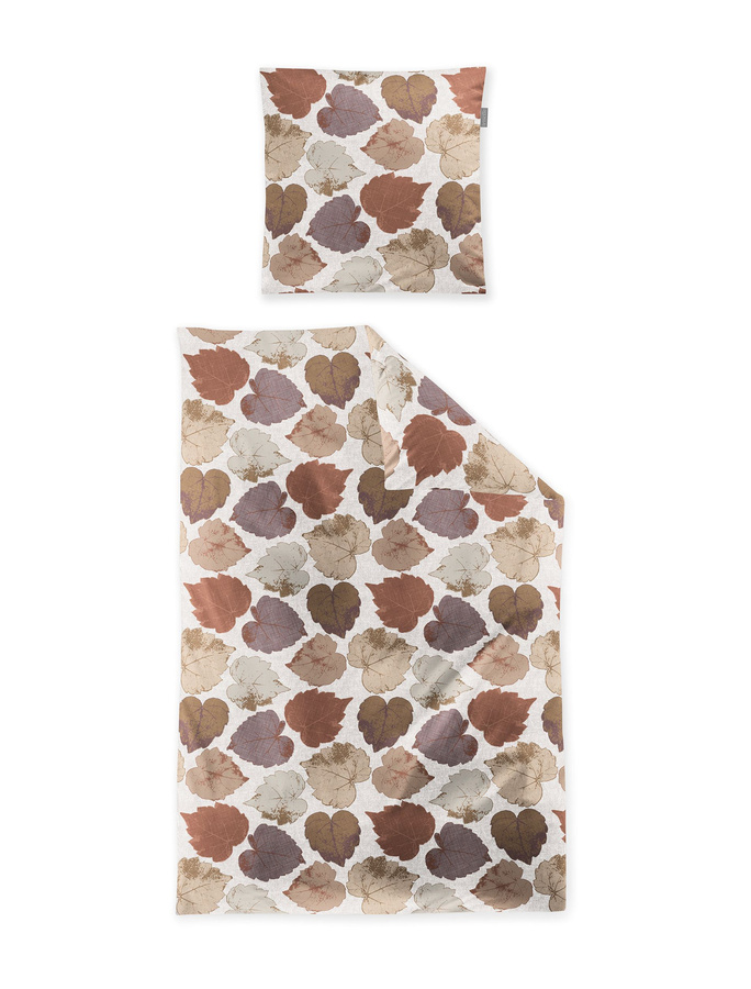 Irisette Feinbiber Bettwäsche Blätter Herbst Kupfer Sand B/H: 135 x 200 cm mit Kissenbezug 80 x 80 cm - Bild 1