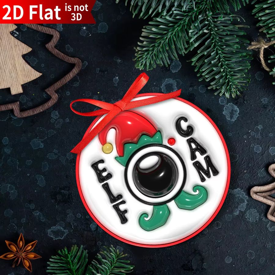 DUTRIEUX Weihnachtsschmuck Elfenkamera aus Acryl mit rotem Band, 2D flacher Baumschmuck für deine Weihnachtsdekoration - Bild 5