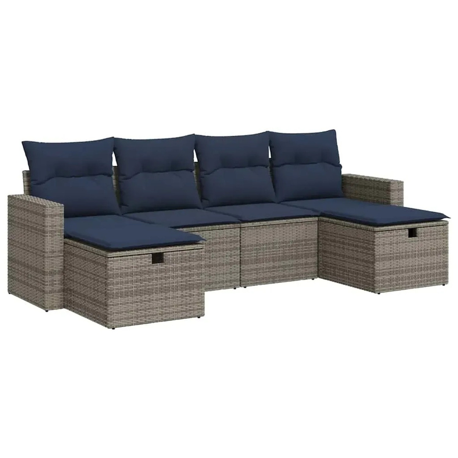 vidaXL 6-teilige Garten-Sofagarnitur aus grauem Poly-Rattan mit Sitzkissen und Stauraum - Bild 2