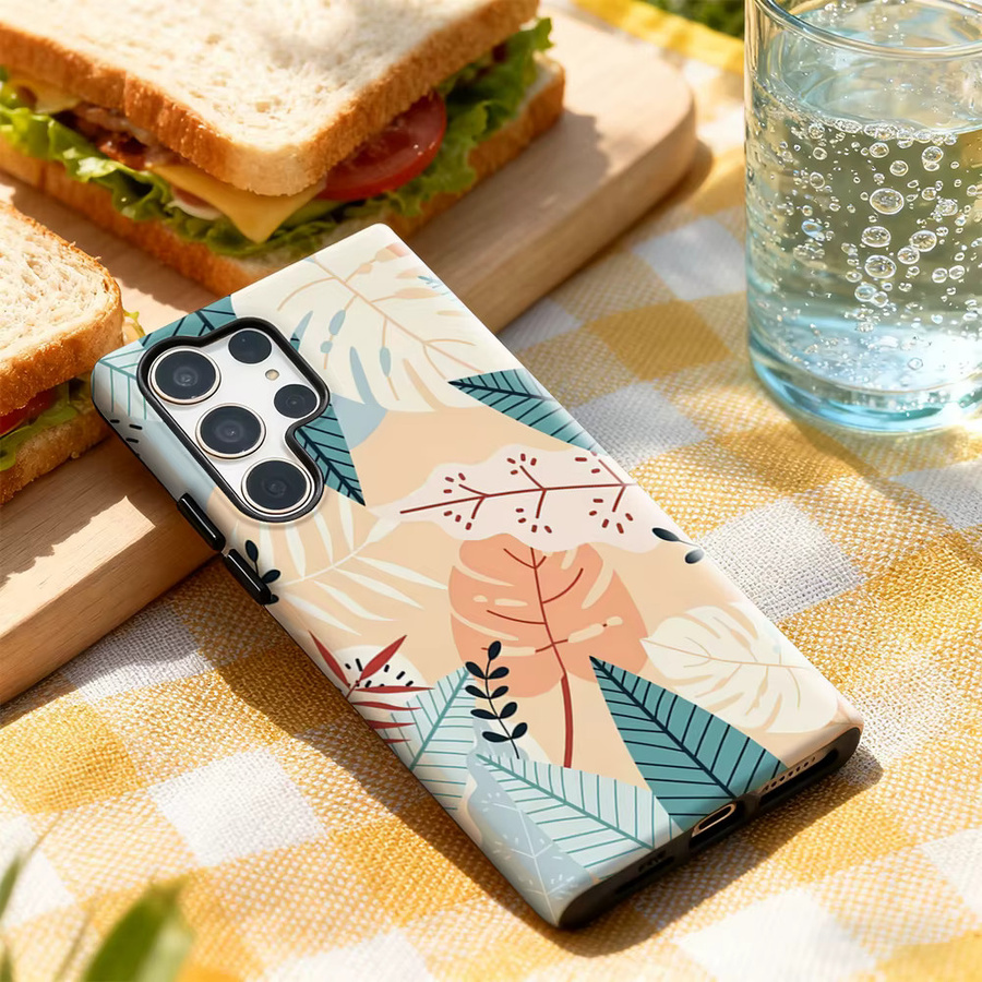 Glänzende Pastellgeblatt Handyhülle für Samsung Galaxy S25 Ultra, S24 und S23 Ultra Plus in Multicolour mit doppellagiger Rückseite - Bild 2
